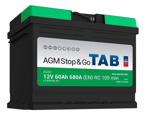 Batterie de démarrage TAB Start&Stop AGM L2 AG60 12V 60Ah 680A